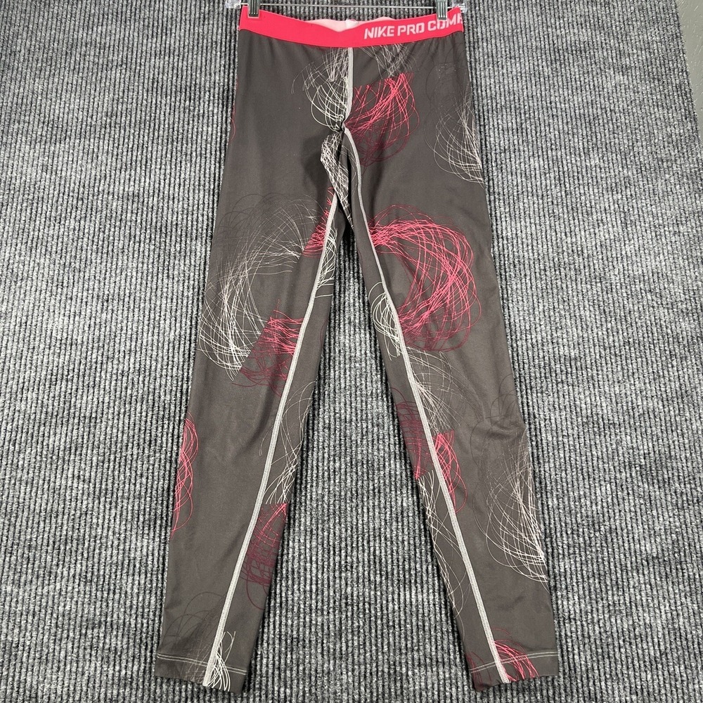 Nike Leggings Pro Combat Dri-Fit Womens Size Small Compression Gray Pink - Picture 2 of 14
